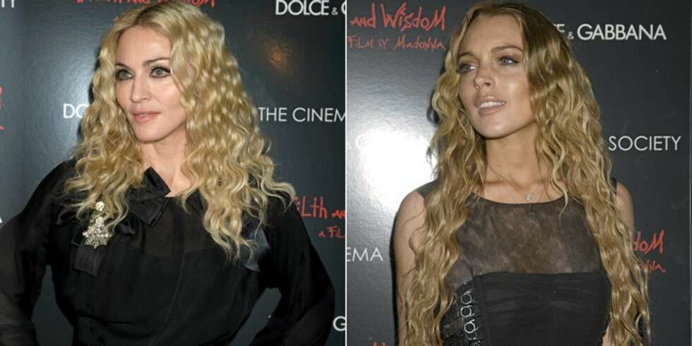 IDENTISK HÅRSVEIS: Madonna og LIndsay Lohan hadde samme hårsveis - på den samme tilstelningen. IDENTISK HÅRSVEIS: Madonna og LIndsay Lohan hadde samme hårsveis - på den samme tilstelningen.