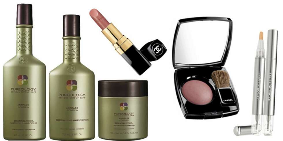 FRA VENSTRE: Essential Repair shampoo, balsam og hårmaske fra Pureology (kr 295 og 355) gjenoppliver skadet hår.
Friske hverdagslepper med Chanels Chintz leppestift (kr 325).
En dyp rouge som gjør seg fint på solbrun hud. Chanel Joues Contraste (kr 355).
Concealeren Teint Miracle (kr 305) fra Lancôme dekker mørke ringer under øynene og rødhet i huden. FRA VENSTRE: Essential Repair shampoo, balsam og hårmaske fra Pureology (kr 295 og 355) gjenoppliver skadet hår.
Friske hverdagslepper med Chanels Chintz leppestift (kr 325).
En dyp rouge som gjør seg fint på solbrun hud. Chanel Joues Contraste (kr 355).
Concealeren Teint Miracle (kr 305) fra Lancôme dekker mørke ringer under øynene og rødhet i huden.