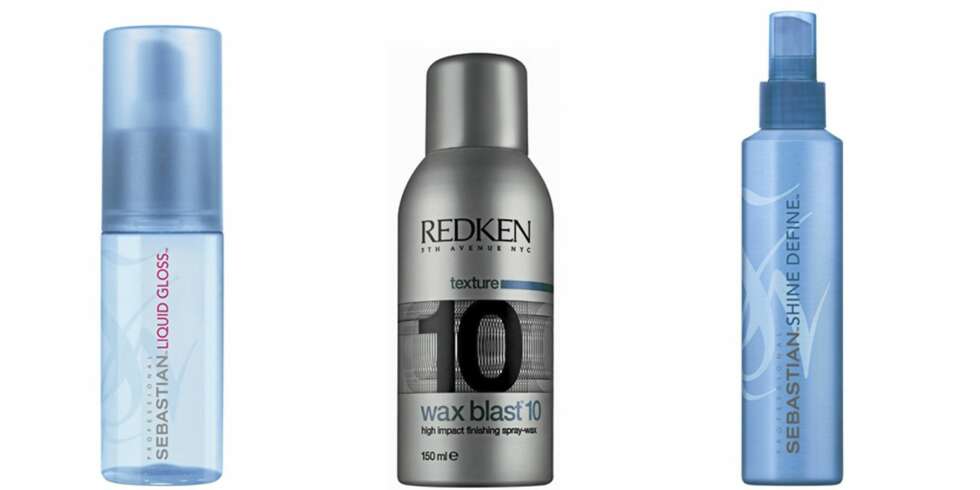 FRA VENSTRE: Sebastian Liquid Gloss (kr 310), Redken Spray Wax (kr 338), Sebastian Shine Define (kr 290). FRA VENSTRE: Sebastian Liquid Gloss (kr 310), Redken Spray Wax (kr 338), Sebastian Shine Define (kr 290).