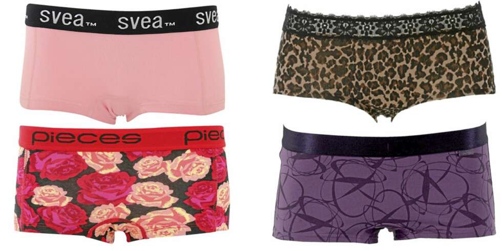 FRA VENSTRE: Svea (kr 165), Gina Tricot (kr 39), Pieces (kr 49), Pierre Robert (kr 99). FRA VENSTRE: Svea (kr 165), Gina Tricot (kr 39), Pieces (kr 49), Pierre Robert (kr 99).