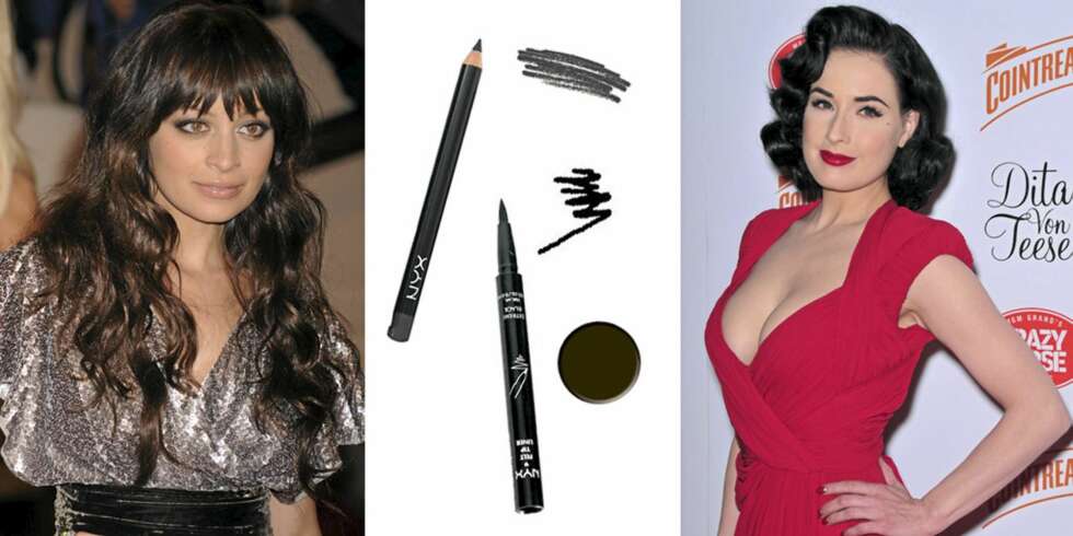 SVARTE STREKER: Nicole Richie har kajal både over og under øyet, mens Dita Von Teese viser den klassiske eyelineren. Kajal (kr 55), og våtliner (kr 95), begge fra NYX. SVARTE STREKER: Nicole Richie har kajal både over og under øyet, mens Dita Von Teese viser den klassiske eyelineren. Kajal (kr 55), og våtliner (kr 95), begge fra NYX.