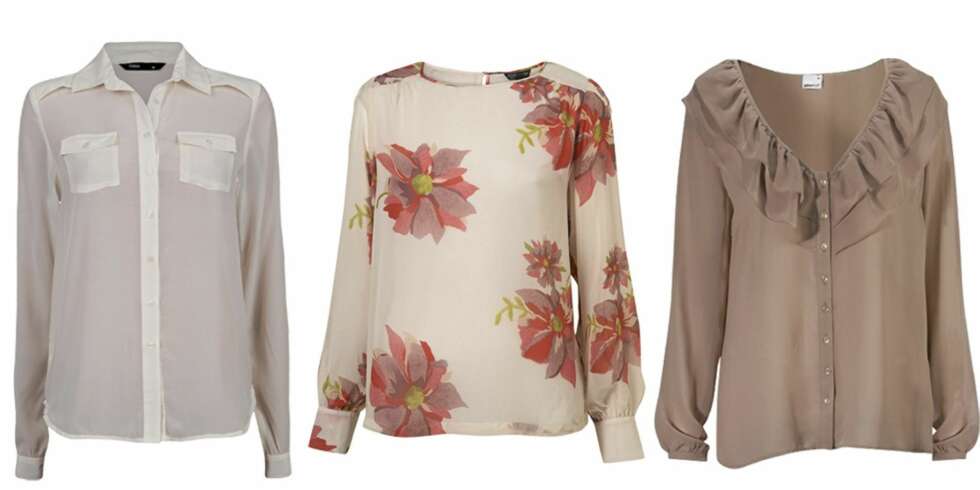 FRA VENSTRE: Cubus (kr 199), Topshop (kr 320), Gina Tricot (kr 249). FRA VENSTRE: Cubus (kr 199), Topshop (kr 320), Gina Tricot (kr 249).
