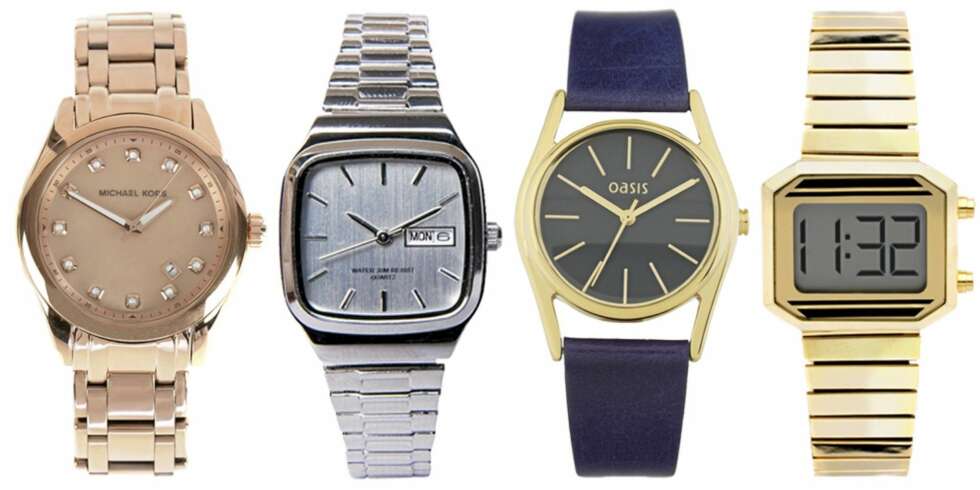 FRA VENSTRE: Michael Kors (kr 1689), Glitter (kr 299), Oasis (kr 271) og Asos (kr 181). FRA VENSTRE: Michael Kors (kr 1689), Glitter (kr 299), Oasis (kr 271) og Asos (kr 181).