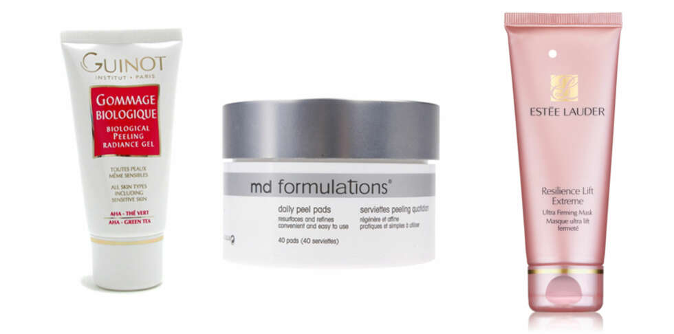 FRA VENSTRE: Guinot Gommage Biologique Biological Peeling Radiance Gel (kr 241), Md Formulations Daily Peeling Pads (kr 379), Estée Lauder Soft Clean Moisture Rich Exfoliater (305). FRA VENSTRE: Guinot Gommage Biologique Biological Peeling Radiance Gel (kr 241), Md Formulations Daily Peeling Pads (kr 379), Estée Lauder Soft Clean Moisture Rich Exfoliater (305).