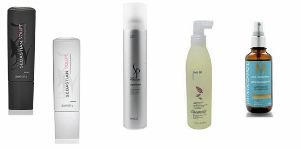ALT DU TRENGER: Sebastian Volupt sjampo (kr 169), Sebastian Volupt balsam (kr 179, sebastian), Wella Volume mousse (kr 189), Giovanni Volume spray (kr 120), Marocconoil hårolje (kr 105) ALT DU TRENGER: Sebastian Volupt sjampo (kr 169), Sebastian Volupt balsam (kr 179, sebastian), Wella Volume mousse (kr 189), Giovanni Volume spray (kr 120), Marocconoil hårolje (kr 105)
