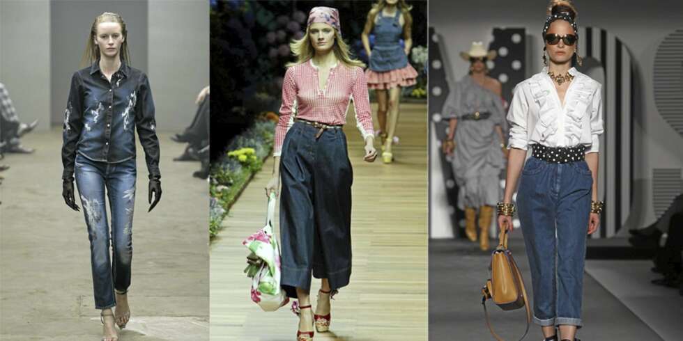 PÅ CATWALKEN: Ann Sofie Back, Dolce & Gabbana og Moschino har trykt denimtrenden til sitt bryst. PÅ CATWALKEN: Ann Sofie Back, Dolce & Gabbana og Moschino har trykt denimtrenden til sitt bryst.
