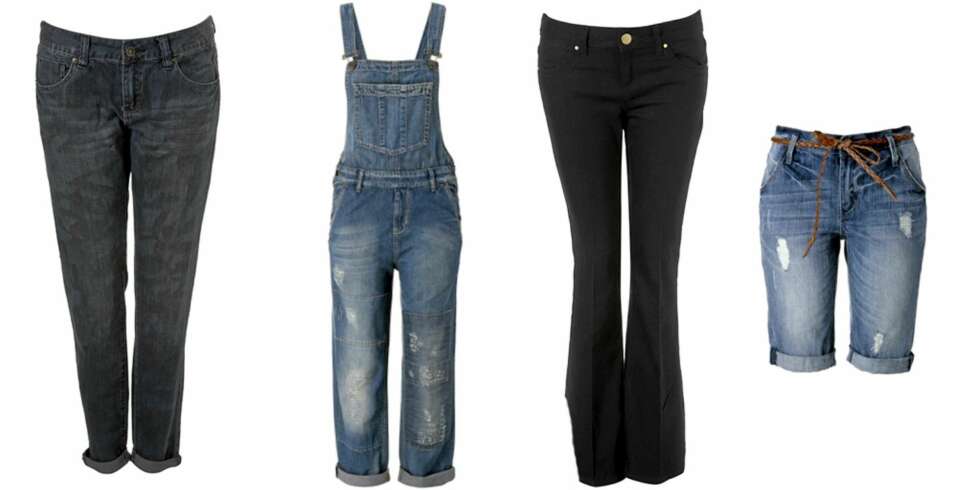 FRA VENSTRE: Bukse fra Topshop (kr 400), snekkerbukse fra Gina Tricot (kr 599), bukse fra Topshop (kr 420), shorts fra Gina Tricot (kr 349). FRA VENSTRE: Bukse fra Topshop (kr 400), snekkerbukse fra Gina Tricot (kr 599), bukse fra Topshop (kr 420), shorts fra Gina Tricot (kr 349).