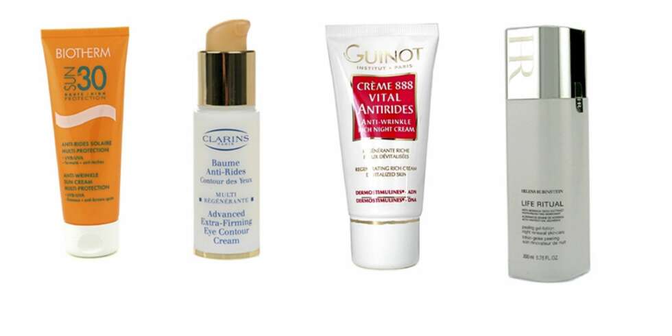 PRODUKTHJELP: Biotherm Sun Multi-Beskyttelse Antirynke Solkrem SPF30 (kr 223), Clarins Baume Anti-rides Advanced Extra-Firming Eye Contour Cream (kr 399), Guinot Rik Antirynke Nattkrem (kr 380), Helena Rubinstein Life Ritual Peeling Gele Lotion (kr 357) PRODUKTHJELP: Biotherm Sun Multi-Beskyttelse Antirynke Solkrem SPF30 (kr 223), Clarins Baume Anti-rides Advanced Extra-Firming Eye Contour Cream (kr 399), Guinot Rik Antirynke Nattkrem (kr 380), Helena Rubinstein Life Ritual Peeling Gele Lotion (kr 357)