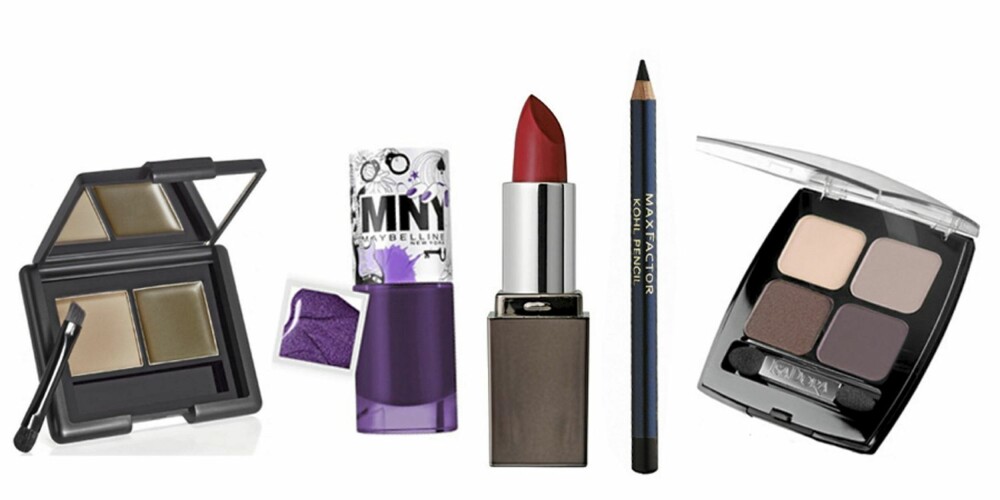 BUDSJETTKUPP: E.L.F øyenbrynsskygge (kr 39), MNY neglelakk (kr 39), HM Lipstick (kr 69,50), Max Factor kajal (kr 70) og Isadora Eyeshadow Quartet i 44 Muddy Nudes (kr 130). BUDSJETTKUPP: E.L.F øyenbrynsskygge (kr 39), MNY neglelakk (kr 39), HM Lipstick (kr 69,50), Max Factor kajal (kr 70) og Isadora Eyeshadow Quartet i 44 Muddy Nudes (kr 130).