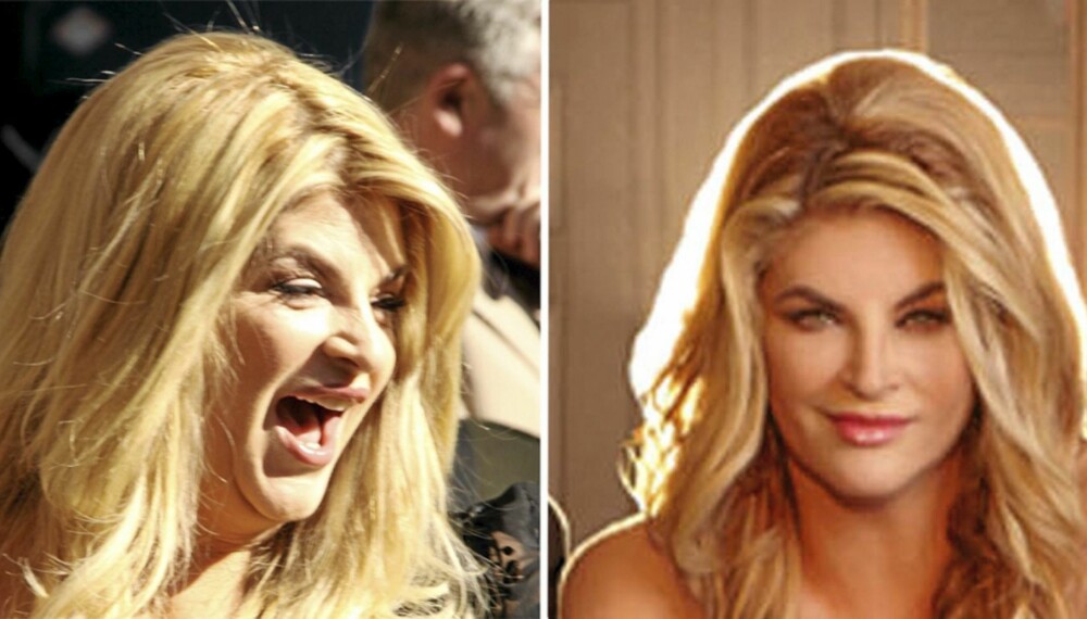 STOR OG BLID: Kirstie Alley har i en årrekke kjempet mot kiloene. Nå får hun hjelp av photoshop. STOR OG BLID: Kirstie Alley har i en årrekke kjempet mot kiloene. Nå får hun hjelp av photoshop.