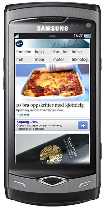 Mobilutgaven av Klikk.no på Samsung Wave Mobilutgaven av Klikk.no på Samsung Wave