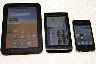 F.v: Samsung Galaxy Tab, Dell Streak og iPhone 4. F.v: Samsung Galaxy Tab, Dell Streak og iPhone 4.