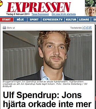 Jon Spendrup, som døde for en drøy uke siden, etterlot seg kone og to små barn. Jon Spendrup, som døde for en drøy uke siden, etterlot seg kone og to små barn.
