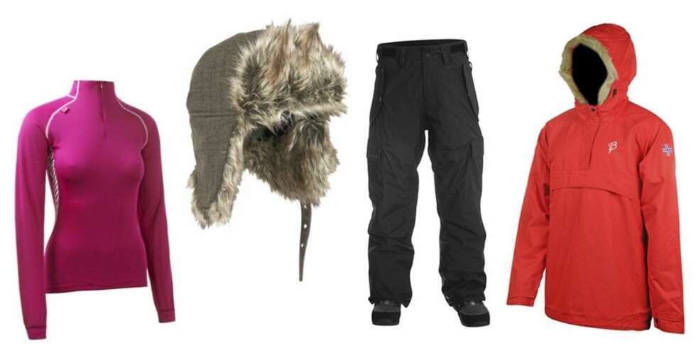 FRA VENSTRE: Superundertøy fra Helly Hansen (kr 499), lue fra Bergans (kr 299), bukse fra Quicksilver (kr 2999) og anorakk fra Bjørn Dæhlie (kr 499). FRA VENSTRE: Superundertøy fra Helly Hansen (kr 499), lue fra Bergans (kr 299), bukse fra Quicksilver (kr 2999) og anorakk fra Bjørn Dæhlie (kr 499).