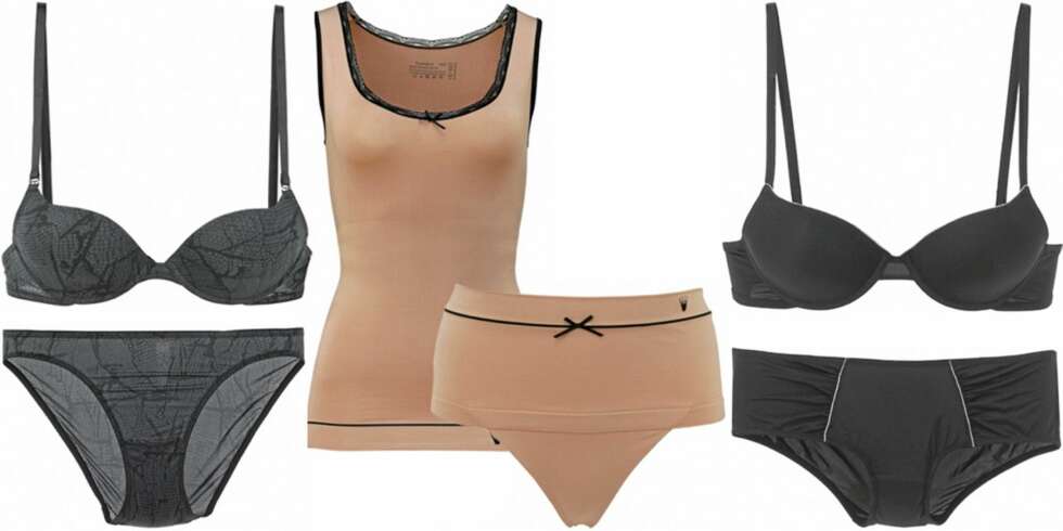 FRA VENSTRE: BH og truse fra Triumph (kr 199 og kr 149), singlet og hipster fra Triumph (kr 249 og kr 129), undertøysett fra After Eden (kr 699). FRA VENSTRE: BH og truse fra Triumph (kr 199 og kr 149), singlet og hipster fra Triumph (kr 249 og kr 129), undertøysett fra After Eden (kr 699).