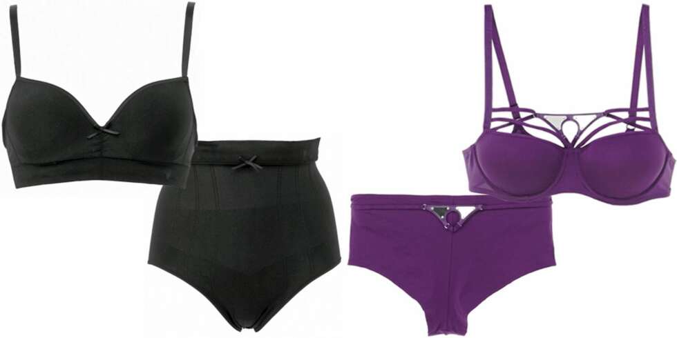 FRA VENSTRE: BH og truse med høyt liv fra Triumph (kr 299 og kr 149), BH og hipster fra Marlies Dekkers (kr 990 og kr 490). FRA VENSTRE: BH og truse med høyt liv fra Triumph (kr 299 og kr 149), BH og hipster fra Marlies Dekkers (kr 990 og kr 490).