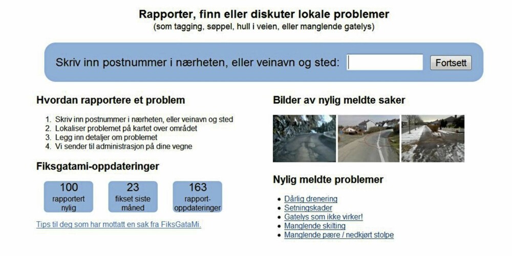Skjermdropp fra fiksgatami.no. Skjermdropp fra fiksgatami.no.