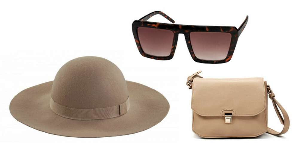 FRA VENSTRE: Hatt fra Monki (kr 180), solbriller fra Gina Tricot (kr 59), veske fra Zara (kr 399). FRA VENSTRE: Hatt fra Monki (kr 180), solbriller fra Gina Tricot (kr 59), veske fra Zara (kr 399).