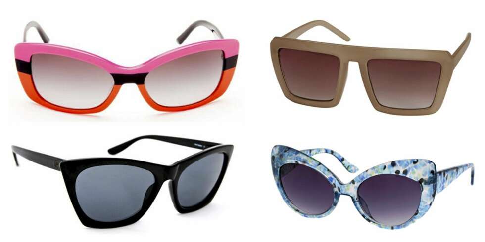 ØVERST FRA VENSTRE: Prada (kr 2440 kr/Synsam), Gina Tricot (kr 59), Cheap Monday (kr 200) og Asos (kr 99). ØVERST FRA VENSTRE: Prada (kr 2440 kr/Synsam), Gina Tricot (kr 59), Cheap Monday (kr 200) og Asos (kr 99).