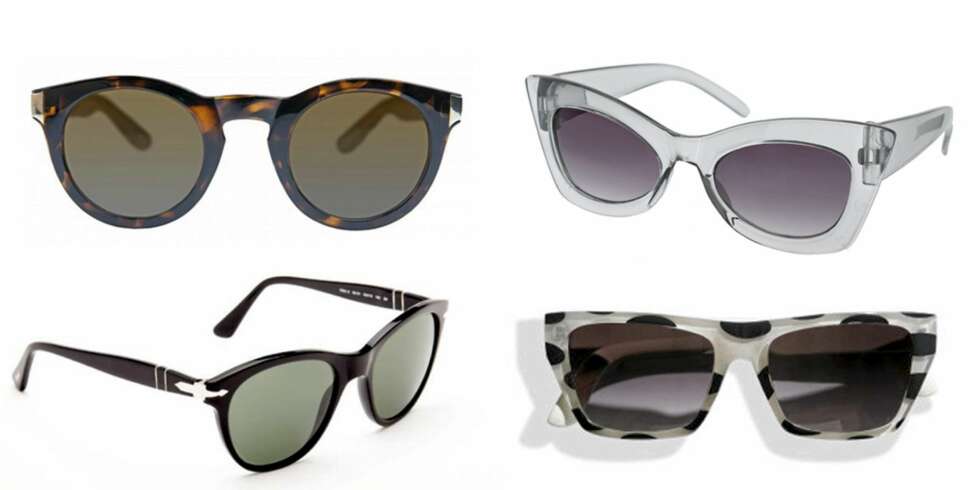 ØVERST FRA VENSTRE: Monki (kr 100), Asos.com (kr 99), Persol (kr 1700/Nelly.com) og H&M (kr 69,50). ØVERST FRA VENSTRE: Monki (kr 100), Asos.com (kr 99), Persol (kr 1700/Nelly.com) og H&M (kr 69,50).