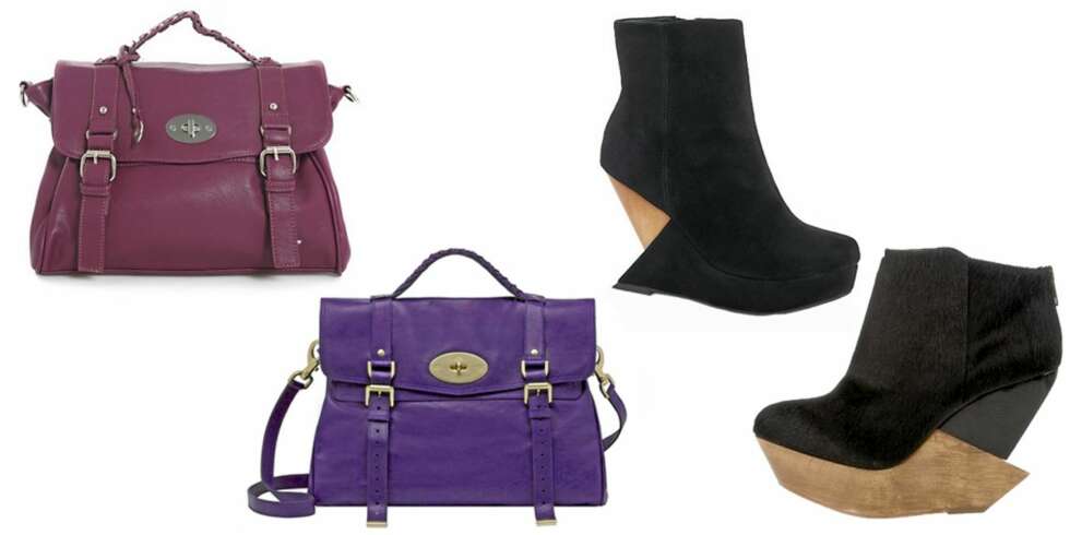 ORIGINALEN OG KOPIEN: Vesken under er en Mulberry Alexa (ca kr 8700) og til vesntre er er kopi fra Lily of Sweden (kr 549). Skoene til høyre er fra Finsk (kr 4625), mens den øverste skoen er en kopi fra JEffrey Campbell (kr 1549). ORIGINALEN OG KOPIEN: Vesken under er en Mulberry Alexa (ca kr 8700) og til vesntre er er kopi fra Lily of Sweden (kr 549). Skoene til høyre er fra Finsk (kr 4625), mens den øverste skoen er en kopi fra JEffrey Campbell (kr 1549).