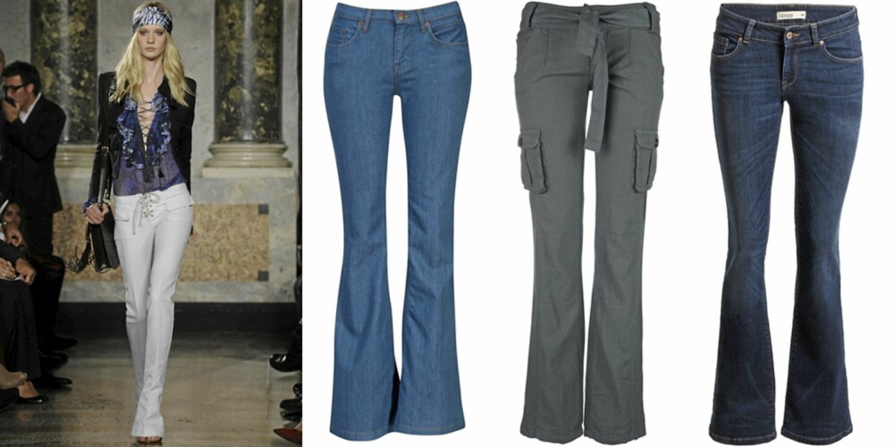 SLENGBUKSER: På catwalken til Emilio Pucci, Gina Tricot (kr 499), Only (kr 240), Lindex (kr 399). SLENGBUKSER: På catwalken til Emilio Pucci, Gina Tricot (kr 499), Only (kr 240), Lindex (kr 399).