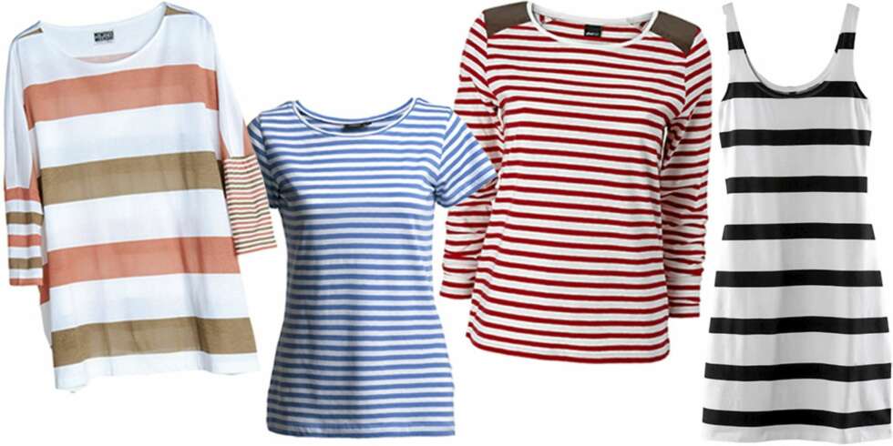 FRA VENSTRE: Genser fra Weekday (kr 300), T-skjorte fra Lindex (kr 79,50), topp fra Gina Tricot (kr 199), singlet fra HM (kr 99). FRA VENSTRE: Genser fra Weekday (kr 300), T-skjorte fra Lindex (kr 79,50), topp fra Gina Tricot (kr 199), singlet fra HM (kr 99).