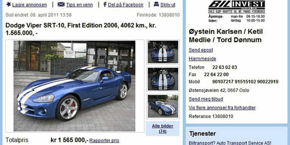 MUSKELBIL: Dodge Viper er en modell i god amerikansk muskelbil-tradisjon. FOTO: Skjermdropp MUSKELBIL: Dodge Viper er en modell i god amerikansk muskelbil-tradisjon. FOTO: Skjermdropp