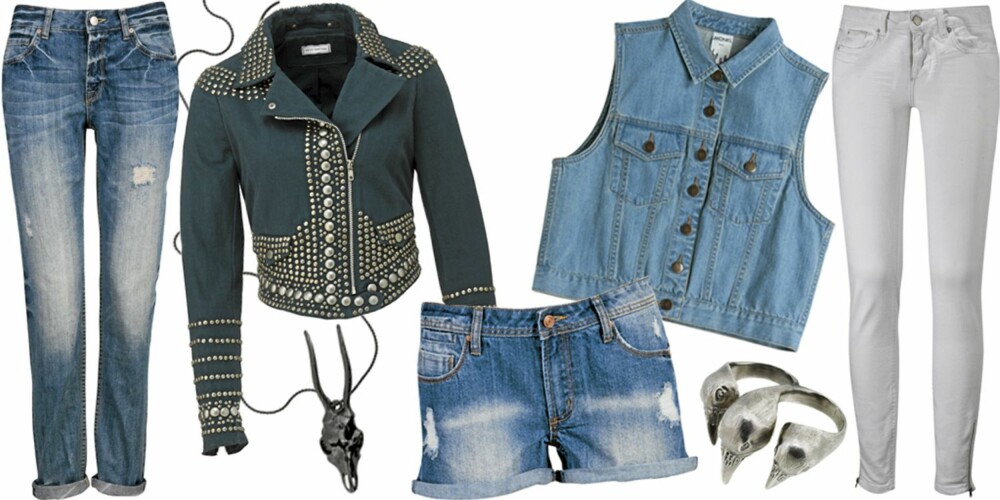 FRA VENSTRE: Bukse fra Cubus (kr 499), jakke fra Daily Couture/Day Birger et Mikkelsen (kr 4499), smykke fra Pilgrim (kr 369), shorts fra Cubus (kr 199), vest fra Monki (kr 250), ring fra Bjørg (kr 3267), bukse fra Gina Tricot (kr 399). FRA VENSTRE: Bukse fra Cubus (kr 499), jakke fra Daily Couture/Day Birger et Mikkelsen (kr 4499), smykke fra Pilgrim (kr 369), shorts fra Cubus (kr 199), vest fra Monki (kr 250), ring fra Bjørg (kr 3267), bukse fra Gina Tricot (kr 399).