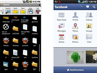 FILER OG FACEBOOK: Astro File Manager (t.v.) lar deg behandle filene på mobilen din. Facebook-appen kan brukes til chat, innsjekking og mye annet. FILER OG FACEBOOK: Astro File Manager (t.v.) lar deg behandle filene på mobilen din. Facebook-appen kan brukes til chat, innsjekking og mye annet.