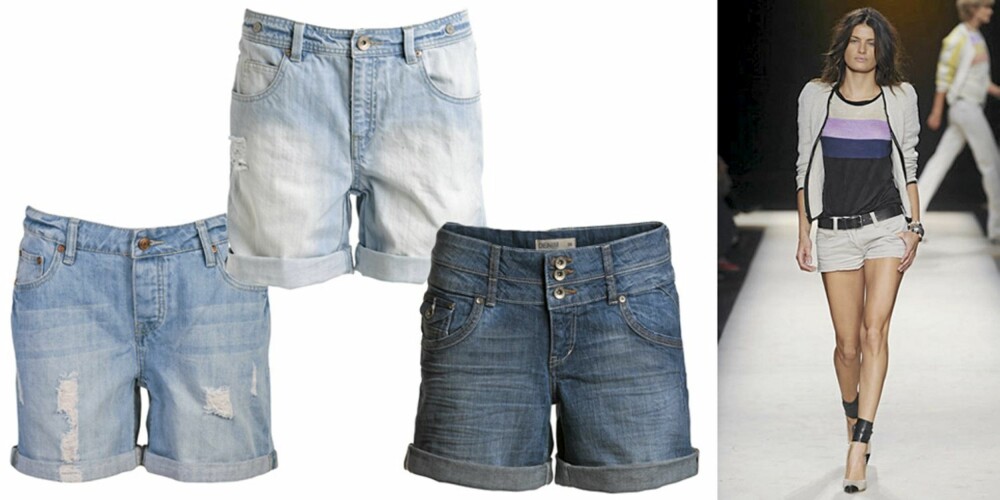 FRA VENSTRE: Shorts fra Cubus (kr 249), shorts fra Ellos (kr 249) og shorts fra Lindex (kr 299). FRA VENSTRE: Shorts fra Cubus (kr 249), shorts fra Ellos (kr 249) og shorts fra Lindex (kr 299).