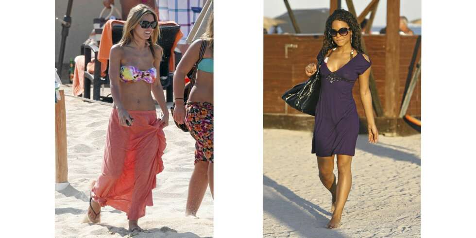TILDEKT: Det at både Audrina Patridge og Christina Milian beholder klærne på i bevegelse på stranden, gjør dem ikke mindre oppsiktsvekkende. TILDEKT: Det at både Audrina Patridge og Christina Milian beholder klærne på i bevegelse på stranden, gjør dem ikke mindre oppsiktsvekkende.