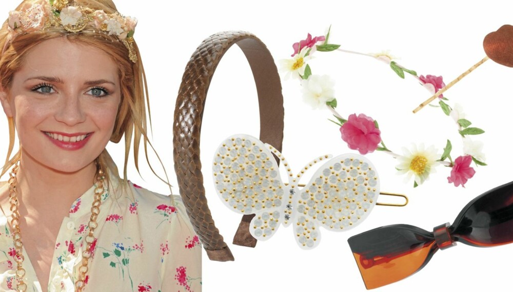 FRA VENSTRE: Micha Barton har tatt blomstertrenden på alvor. Hårbøyle fra Accessorize (kr 130), hårspenne med krystaller fra Alexandre de Paris (kr 1650), blomsterhårbånd fra River Island (kr 70), hårspenner fra River Island (kr 50), sløyfespenne fra H&M (kr 49). FRA VENSTRE: Micha Barton har tatt blomstertrenden på alvor. Hårbøyle fra Accessorize (kr 130), hårspenne med krystaller fra Alexandre de Paris (kr 1650), blomsterhårbånd fra River Island (kr 70), hårspenner fra River Island (kr 50), sløyfespenne fra H&M (kr 49).