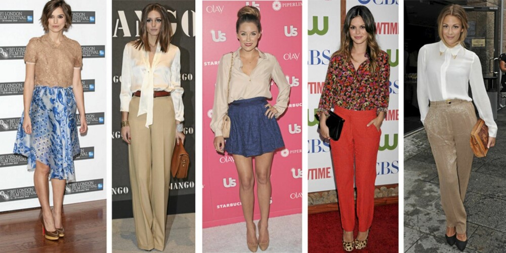 KJENDISBLUSER: Kjendisene vet å bruke bluser. La deg inspirere av stylingen! Fra venstre ser du Keira Knightley, Olivia Palermo, Lauren Conrad, Rachel Bilson og Jenny Skavlan. KJENDISBLUSER: Kjendisene vet å bruke bluser. La deg inspirere av stylingen! Fra venstre ser du Keira Knightley, Olivia Palermo, Lauren Conrad, Rachel Bilson og Jenny Skavlan.