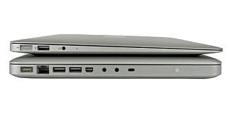 TYNT: MacBook Unibody er mye tynnere enn mange maskiner, men blir tykk i forhold til Air. Dybden og bredden er tilsvarende. TYNT: MacBook Unibody er mye tynnere enn mange maskiner, men blir tykk i forhold til Air. Dybden og bredden er tilsvarende.