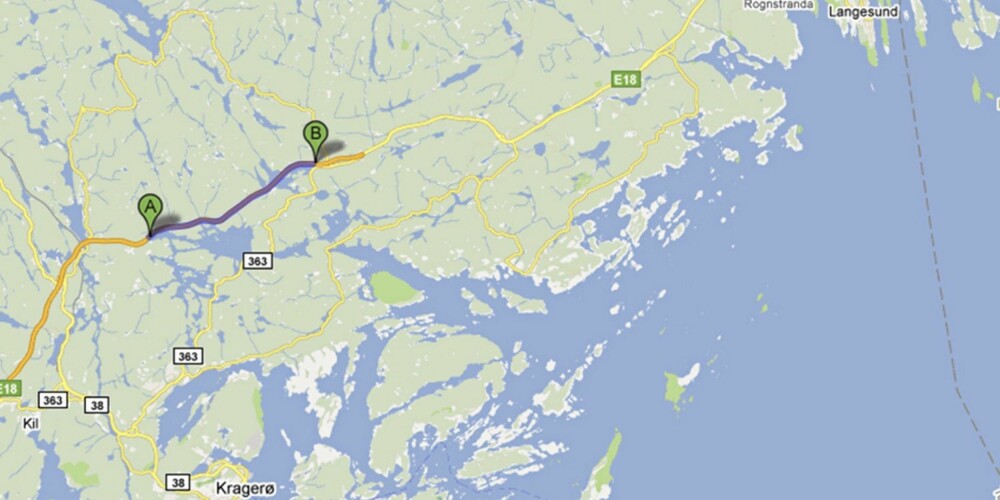 VED KRAGERØ: E18 fra Dørdal - Auråen nord for Kragerø. VED KRAGERØ: E18 fra Dørdal - Auråen nord for Kragerø.