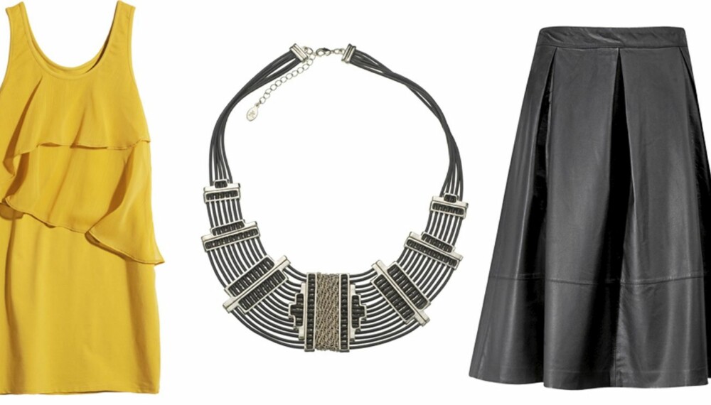 FRA VENSTRE: Topp fra HogM (kr 149), kjede fra Accessorize (kr 300), skjørt fra Gina Tricot (kr 599). FRA VENSTRE: Topp fra HogM (kr 149), kjede fra Accessorize (kr 300), skjørt fra Gina Tricot (kr 599).
