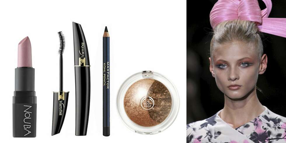 ARMANI: Nouba lipstick i 158 (kr 175), Lancôme Virtuôse mascara (kr 275), Max Factor kajal (kr 70) og The Body Shop Baked to last eyeshadow i Copper (kr 165). ARMANI: Nouba lipstick i 158 (kr 175), Lancôme Virtuôse mascara (kr 275), Max Factor kajal (kr 70) og The Body Shop Baked to last eyeshadow i Copper (kr 165).