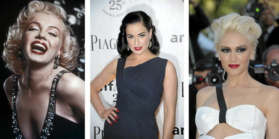 FLOTTE DAMER: Marilyn Monroe, Dita Von Teese og Gwen Stefani er alle kjente for å se slånede vakre ut i rød leppestift. FLOTTE DAMER: Marilyn Monroe, Dita Von Teese og Gwen Stefani er alle kjente for å se slånede vakre ut i rød leppestift.