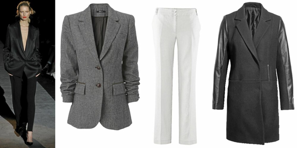 FRA VENSTRE: blazer fra Gina Tricot (kr 399), bukse fra HogM (kr 199), jakke fra HogM (kr 999). FRA VENSTRE: blazer fra Gina Tricot (kr 399), bukse fra HogM (kr 199), jakke fra HogM (kr 999).