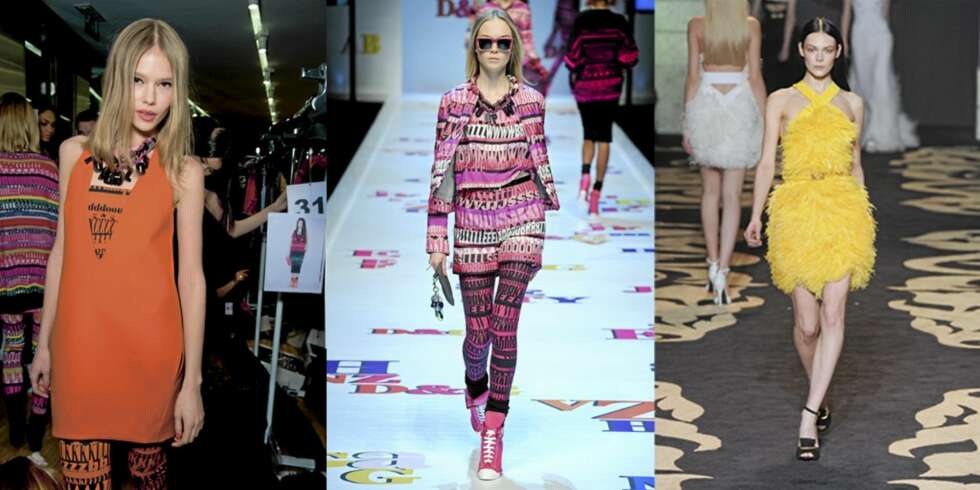 STERKE FARGER PÅ CATWALKEN: Motehusene D&G og Versace har begge kolleksjoner fulle av fargerike plagg denne sesongen. STERKE FARGER PÅ CATWALKEN: Motehusene D&G og Versace har begge kolleksjoner fulle av fargerike plagg denne sesongen.
