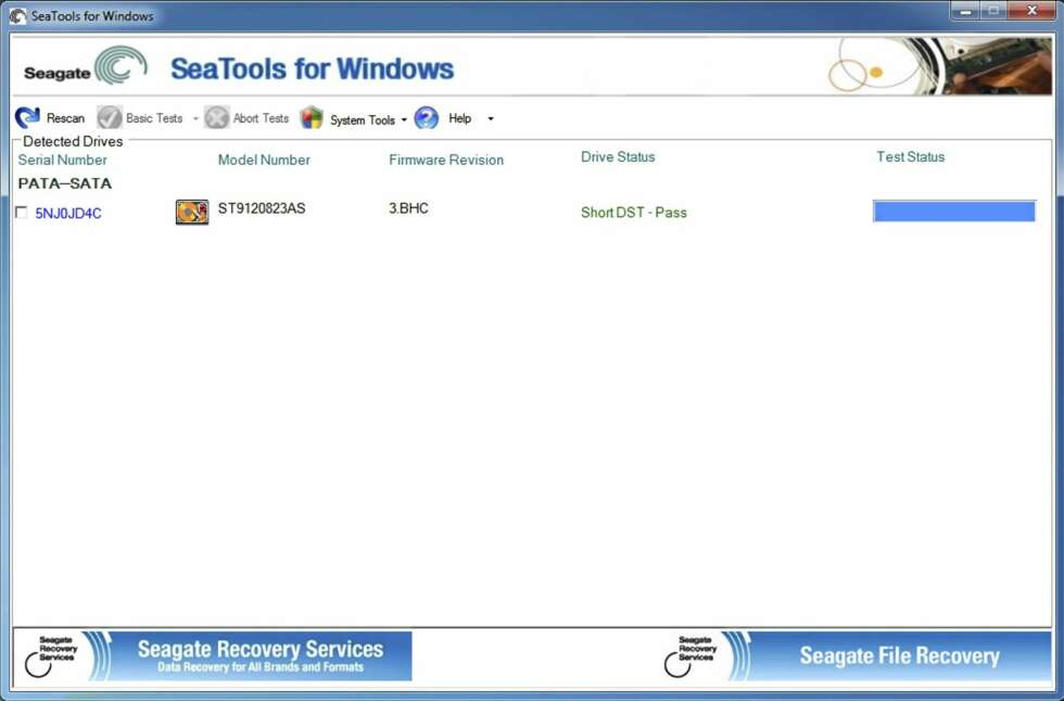 SUKSESS: Er du heldig, er det ingen feil på harddisken. Her ser du Seagate sitt testprogram for Windows. SUKSESS: Er du heldig, er det ingen feil på harddisken. Her ser du Seagate sitt testprogram for Windows.