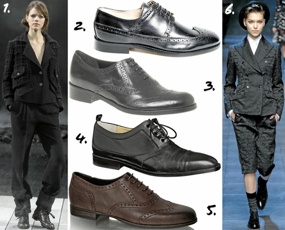 HERREINSPIRERTE SKO: 1. På catwalken til Chanel 2. Whyred (kr 2500) 3. Rizzo (kr 1495) 4. By malene Birger (kr 2499) 5. Vagabond (kr 799) 6. På catwalken til Dolce og Gabbana HERREINSPIRERTE SKO: 1. På catwalken til Chanel 2. Whyred (kr 2500) 3. Rizzo (kr 1495) 4. By malene Birger (kr 2499) 5. Vagabond (kr 799) 6. På catwalken til Dolce og Gabbana