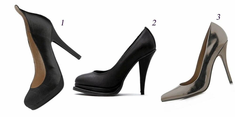 STILETTER: Snertne stiletter fra Bianco, kr 450. Hæler med platå fra Acne, 2495. Metallisk fra Aldo, kr 899. STILETTER: Snertne stiletter fra Bianco, kr 450. Hæler med platå fra Acne, 2495. Metallisk fra Aldo, kr 899.
