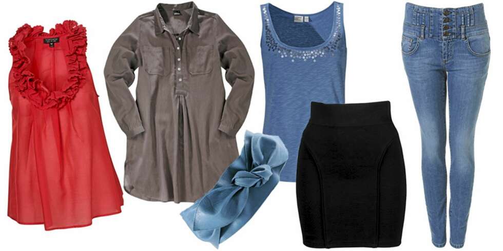 FRA VENSTRE: Tubika fra Topshop (kr 270), skjorte fra Gina Tricot (kr 149), belte fra Asos (kr 116), singlet fra Esprit (kr 199), skjørt fra Bikbok (kr 149), bukse fra Topshop (kr 462). FRA VENSTRE: Tubika fra Topshop (kr 270), skjorte fra Gina Tricot (kr 149), belte fra Asos (kr 116), singlet fra Esprit (kr 199), skjørt fra Bikbok (kr 149), bukse fra Topshop (kr 462).