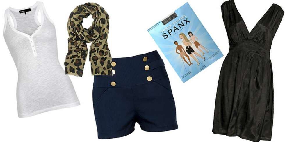 FRA VENSTRE: Singlet fra Cubus (kr 79), skjerf fra Bikbok (kr 99), shorts fra Cubus (kr 249), hold-in fra Spanx (kr 231, kjole fra Only (kr 199). FRA VENSTRE: Singlet fra Cubus (kr 79), skjerf fra Bikbok (kr 99), shorts fra Cubus (kr 249), hold-in fra Spanx (kr 231, kjole fra Only (kr 199).