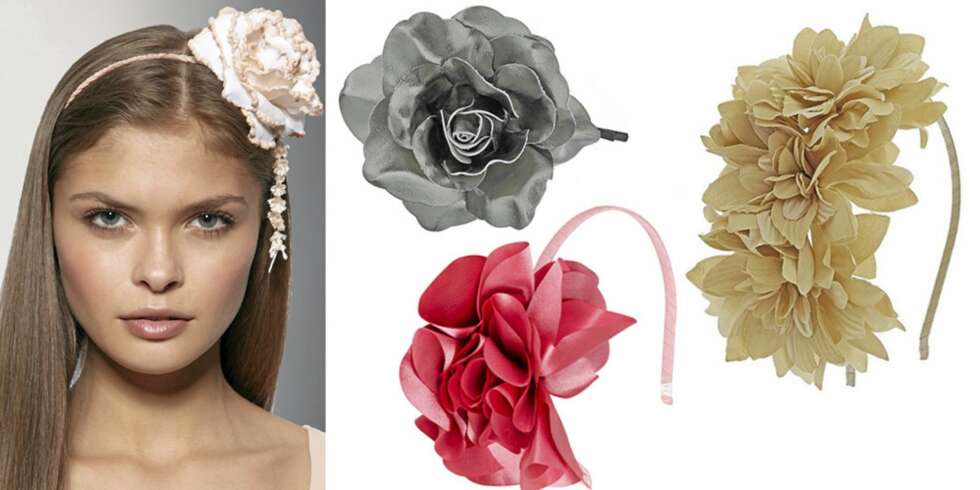FRA VENSTRE: Lys rosa hårbøyle fra 2adorn (kr 333), grå blomsterspenne fra Topshop (kr 57), rosa hårbøyle fra Cubus (kr 39), beige hårbøyle med store blomster fra Topshop (kr 171). FRA VENSTRE: Lys rosa hårbøyle fra 2adorn (kr 333), grå blomsterspenne fra Topshop (kr 57), rosa hårbøyle fra Cubus (kr 39), beige hårbøyle med store blomster fra Topshop (kr 171).