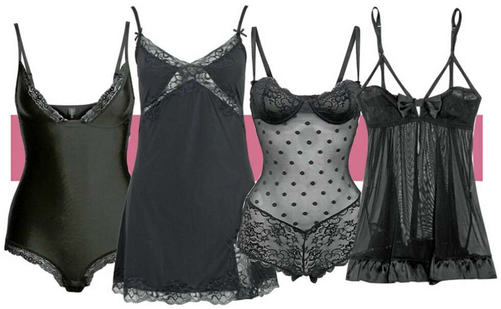 BODYER OG BABYDOLL-UNDERTØY: 1. Denne er perfekt under kjoler eller bluser med dype utringninger. Fra Lindex til kr 249.2. Rimelig og sexy på en gang fra Cubus. Kr 169.3. Hot mama! Gjennomsiktig body med blondedetaljer, og vattert spilebh som gir deg push-up-effekt. Kr 199 fra Lindex. 4.Ekslusivt og lekker babydoll , og på salg hos TheOutnet.com. Denne sexy herligheten kostet opprinnelig nesten 1400 kr, men nå får du den for ca kr 560 pluss frakt, toll og moms. Ikke verst! BODYER OG BABYDOLL-UNDERTØY: 1. Denne er perfekt under kjoler eller bluser med dype utringninger. Fra Lindex til kr 249.2. Rimelig og sexy på en gang fra Cubus. Kr 169.3. Hot mama! Gjennomsiktig body med blondedetaljer, og vattert spilebh som gir deg push-up-effekt. Kr 199 fra Lindex. 4.Ekslusivt og lekker babydoll , og på salg hos TheOutnet.com. Denne sexy herligheten kostet opprinnelig nesten 1400 kr, men nå får du den for ca kr 560 pluss frakt, toll og moms. Ikke verst!