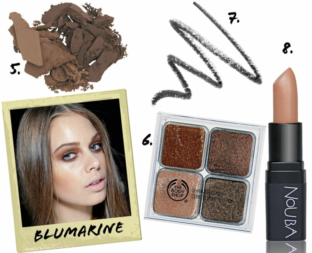 ØYNE OG LEPPER: 5. Make Up Store Brow trio (kr 185) 6. The Body Shop Shimmer Cubes Pallette i fargen 06 (kr 249) 7. Lancôme Le Crayon Khôl i fargen Black Ebony (kr 165) 8. Nouba Lipstick i fargen 273 (kr 195) ØYNE OG LEPPER: 5. Make Up Store Brow trio (kr 185) 6. The Body Shop Shimmer Cubes Pallette i fargen 06 (kr 249) 7. Lancôme Le Crayon Khôl i fargen Black Ebony (kr 165) 8. Nouba Lipstick i fargen 273 (kr 195)