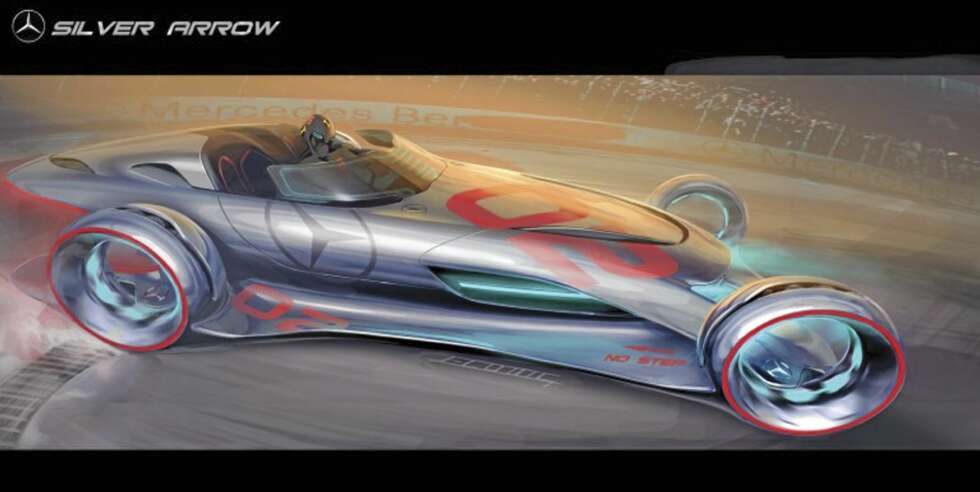 SILVER ARROW: Skifter farger som en kameleon, og snur på en femøring. Illustrasjon: Mercedes-Benz SILVER ARROW: Skifter farger som en kameleon, og snur på en femøring. Illustrasjon: Mercedes-Benz